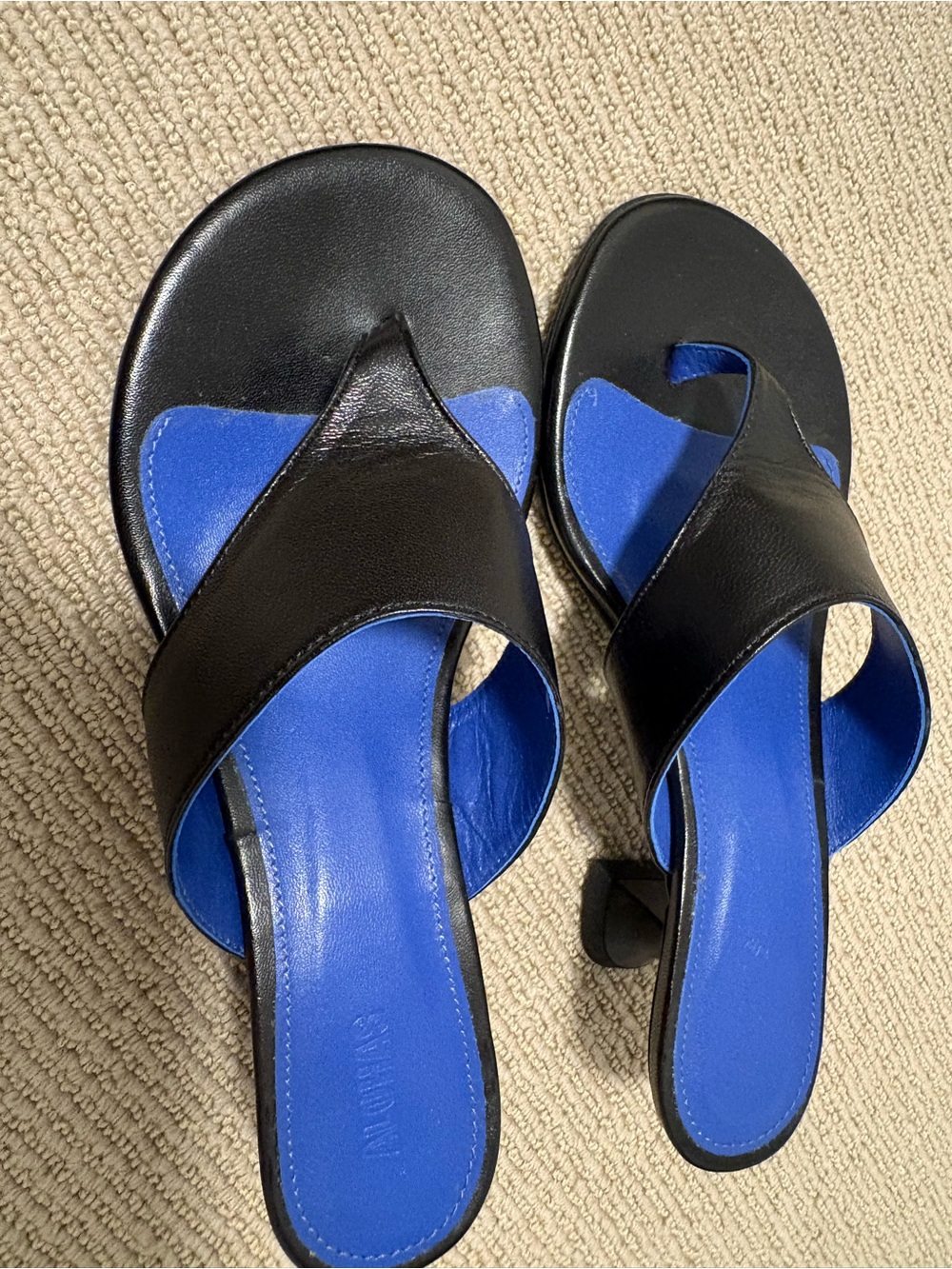 ALOHAS Black Leather Slide Sandals with Blue Insole